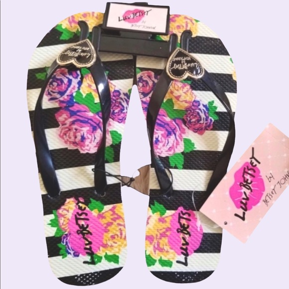 Betsy Johnson Flip Flops, Floral Stripe, New, 7 - Picture 4 of 5